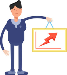 Male Doctor Character Holding Arrow Chart
