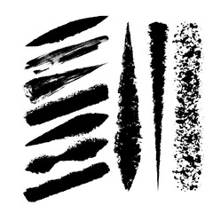 Set of black paint, ink brush strokes, lines.