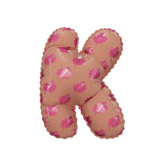 3D inflated balloon letter K with pink power lightning comic hero pattern pink glossy surface