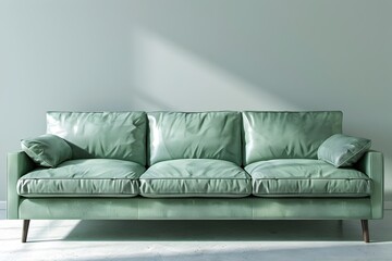 Mint Green Leather Sofa A Modern and Elegant Seating Solution Basking in Soft Natural Light