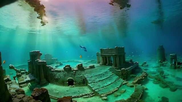 ruins of the old city under water