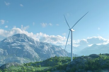 Wind Turbines Soaring High in Mountainous Landscape A Sustainable Energy Solution