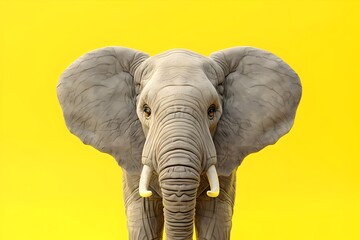 Funny Elephant Expression A 3D Rendered Head Amusing in a Vibrant Yellow Studio Setting