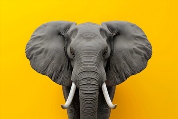 Amusing African Elephant Head Portrait on Yellow Background - High Resolution Photorealistic AI Rendering