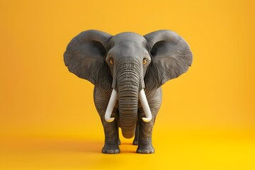 Plastic Toy Elephants Exaggerated Features on Yellow Background
