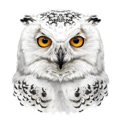 Drawing of a snowy owl head on white background (isolated)