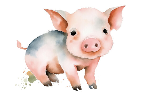 handdrawn Pig watercolor Little