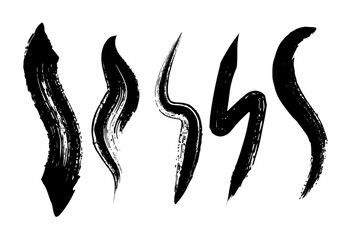 Set of black paint, ink brush strokes, lines.