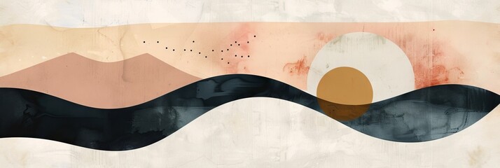 Obraz premium Abstract geometric shapes in warm tones. A minimalist composition of abstract geometric shapes, featuring circles and triangles in earthy, warm tones with textured elements