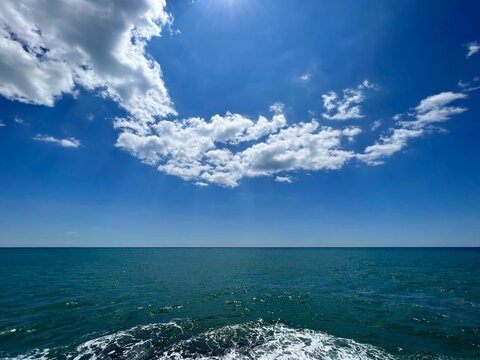 Sea amazing seascape, sun and sky clouds.