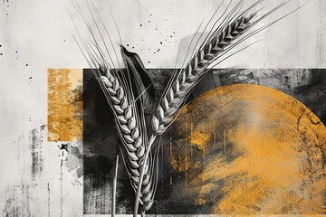 Essence of Agriculture: Simplified Wheat Stalk in Contemporary Art Collage

