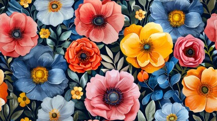 bright colorful background with different flowers - obrazy, fototapety, plakaty