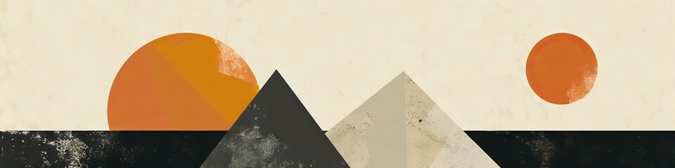 Abstract geometric shapes in warm tones. A minimalist composition of abstract geometric shapes, featuring circles and triangles in earthy, warm tones with textured elements