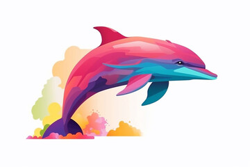 Obraz premium Dolphin on a white background in a cartoon style.World Whale and Dolphin D