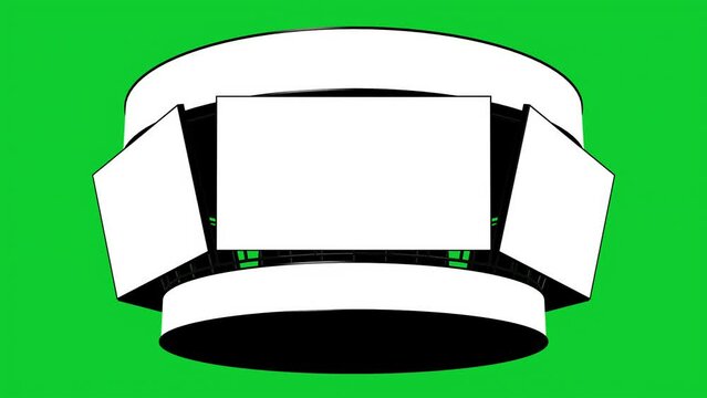 Jumbotron with blank displays, rotating 360 degrees loop, isolated on chroma green background