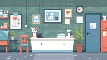 Cat on Desk in Room With Brick Wall. Generative AI