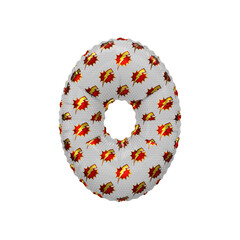 3D inflated balloon Number 0 with red & yellow power lightning comic hero pattern white surface