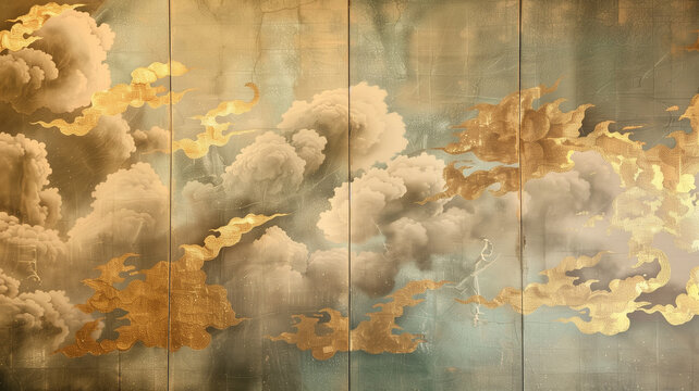 雲を描いた日本画風背景