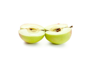 Half of green apple isolated on white background with clipping path..