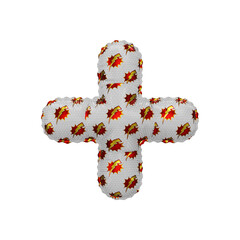 3D inflated balloon Plus Symbol/sign with red & yellow power lightning comic hero pattern white surface