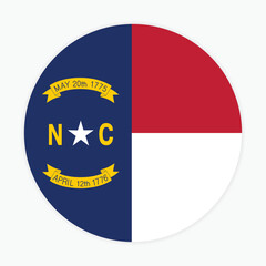 North Carolina State flag vector icon design. North Carolina State Circle flag. Round of North Carolina flag. 
