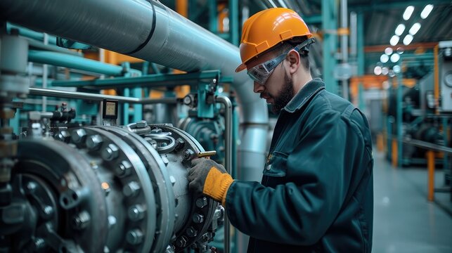 Person working with a compressor in an industrial location. Generative AI.