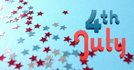 Image of 4th of july text over stars on blue background