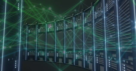 Image of network of connections and data processing over computer servers