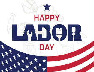 Vector realistic isolated typography logo for Labour Day in USA with origami hammer for decoration and covering on the dark background. Concept of Happy Labour Day.
