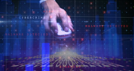 Cybercrime and digital security concept depicted through a digital composite.