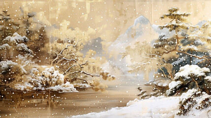 冬景色を描いた日本画風背景