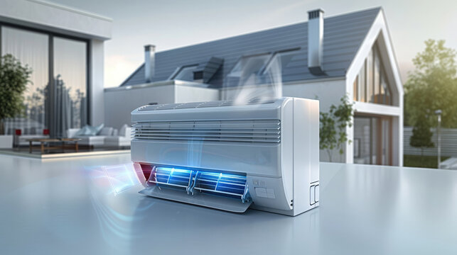 Diagram explaining the operation of a reversible hot and cold air conditioner, simplistic illustration. Generative AI.