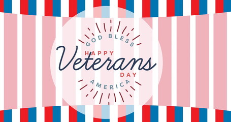 Obraz premium Image of happy veterans day text over american flag stripes