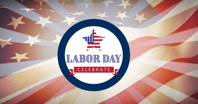 Naklejki Image of labor day celebrate text over american flag