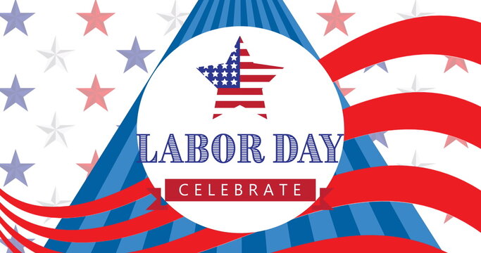 Naklejki Image of labor day celebrate text over american flag stars and stripes