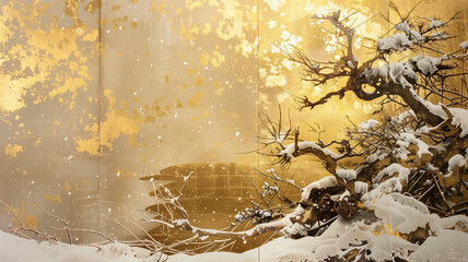 冬景色を描いた日本画風背景