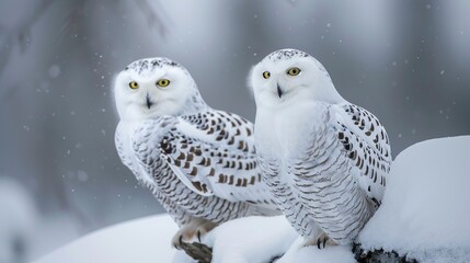 Owl Perched on Snowy Branch