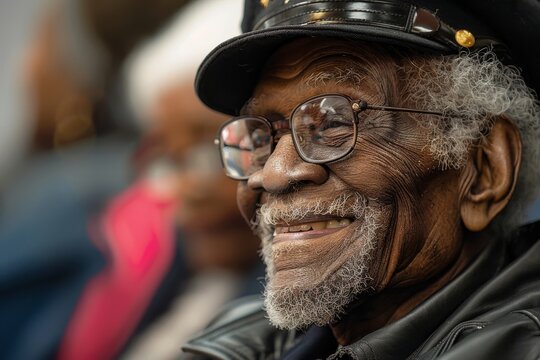 Senior veteran with a joyful smile receiving honors in a community event
