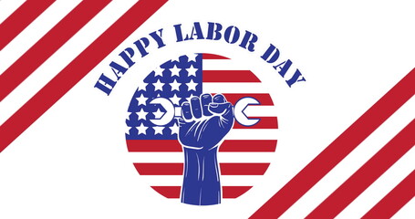 Image of happy labor day text over american flag