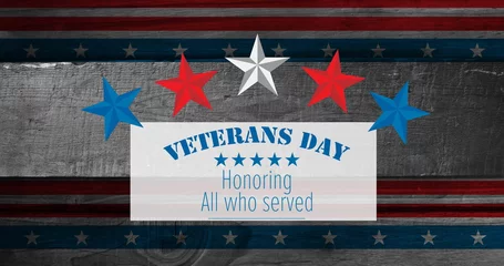 Poster Amerikaanse plekken Image of veterans day honoring all who served text over american flag