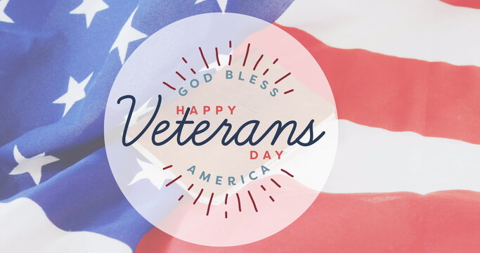 Naklejki Image of happy veterans day text over american flag