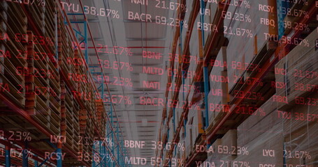 Image of stock market over empty warehouse