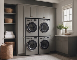 Stacked Washer and Dryer in a Stylish Laundry Room