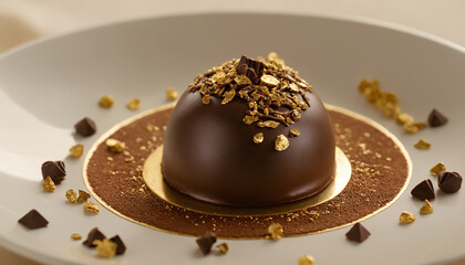 Chocolate truffles with chocolate glaze on a white plate