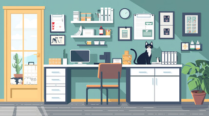 Cat Sitting on Desk in Room. Generative AI