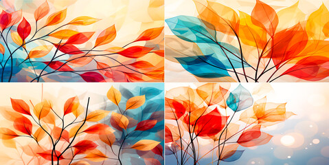 colorful abstract background with yellow leaves vector, light red and light bronze color style, intricate use of shading, realistic image of light