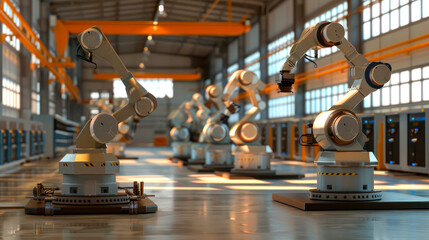 Warehouse for maintenance automatic robotic hand machine tool at the factory. - obrazy, fototapety, plakaty