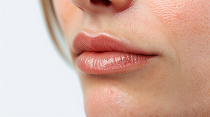 Fototapeta premium Natural lips close up, no retouching, natural skin texture
