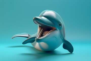 Delighted Dolphins Expressive Face in High-Res 3D Art on Turquoise Backdrop