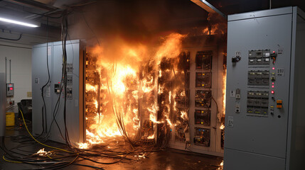Industrial Electrical panel on fire